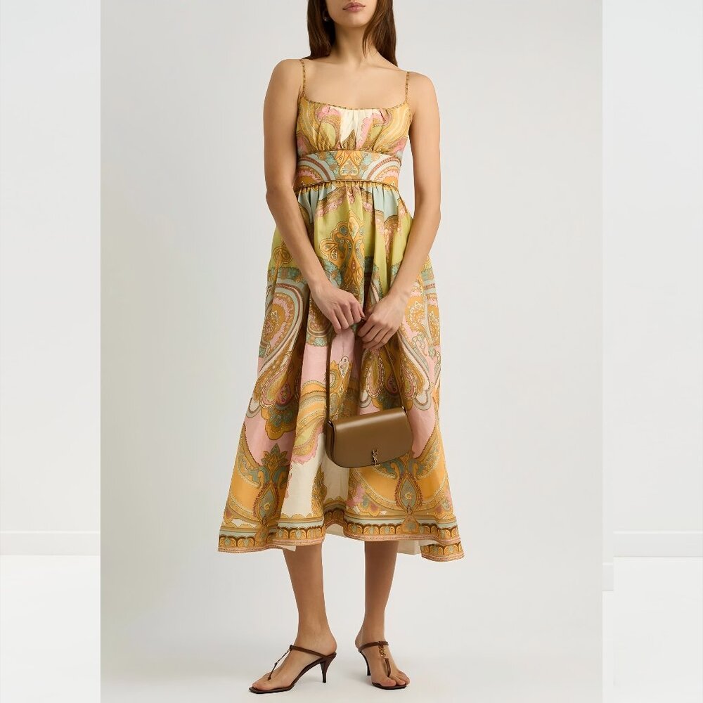 Zimmermann Maxine Printed Linen Maxi Dress Multi Print